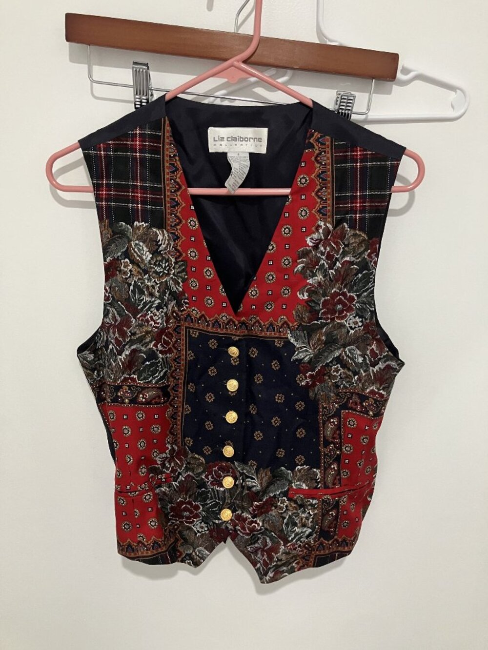 VTG Liz Claiborne Collection Women's Patchwork Vest, Navy/Red, Size 8